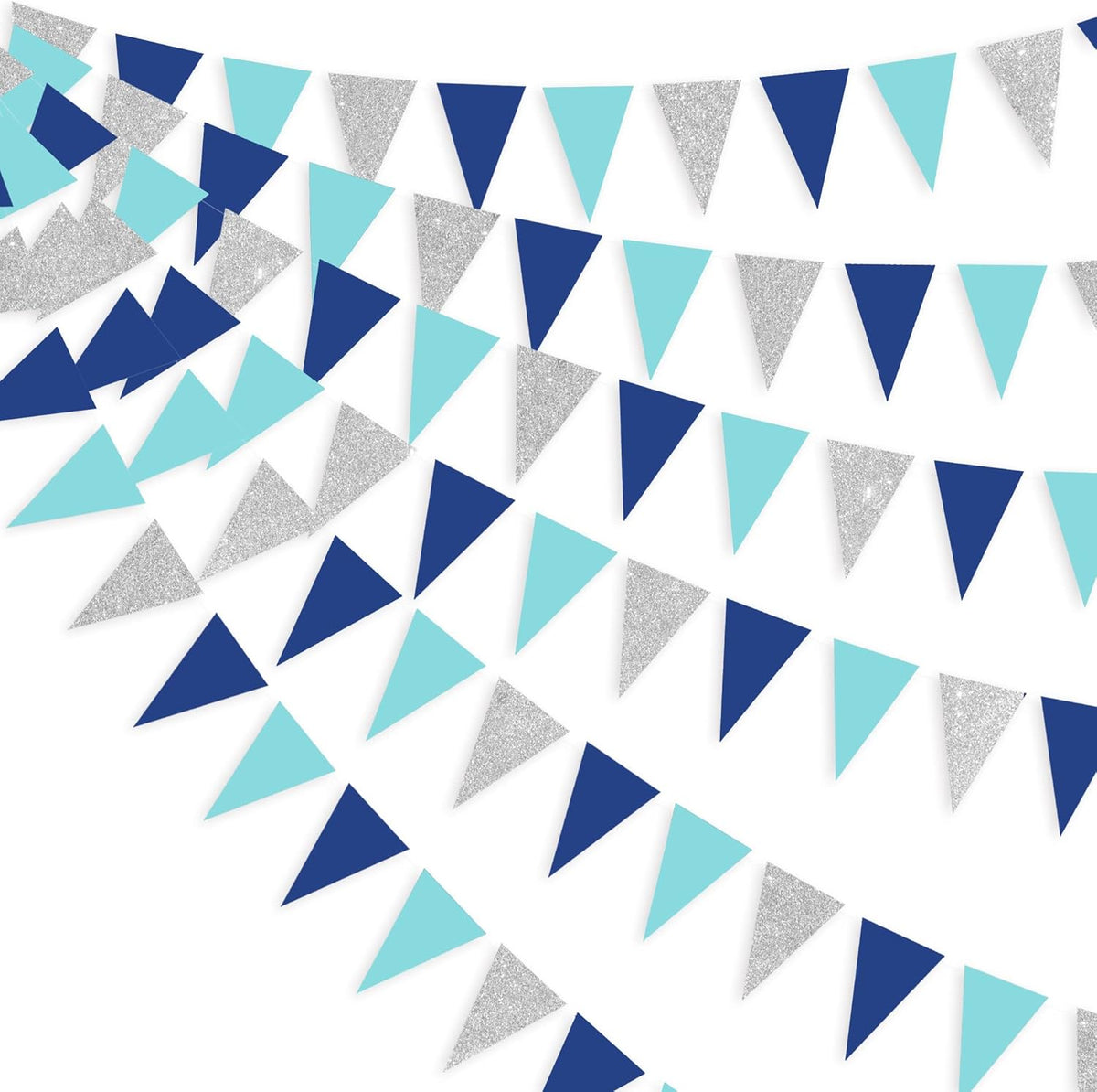 30 Ft Navy Blue Silver Pennant Banner Royal Blue Hanging Paper Triangle Bunting Flag Garland for