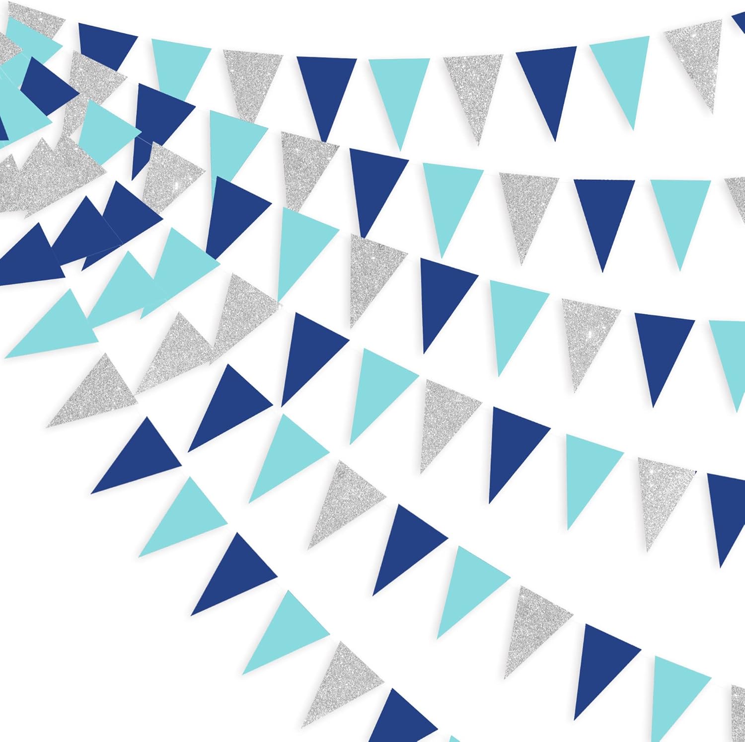 30 Ft Navy Blue Silver Pennant Banner Royal Blue Hanging Paper Triangle Bunting Flag Garland for