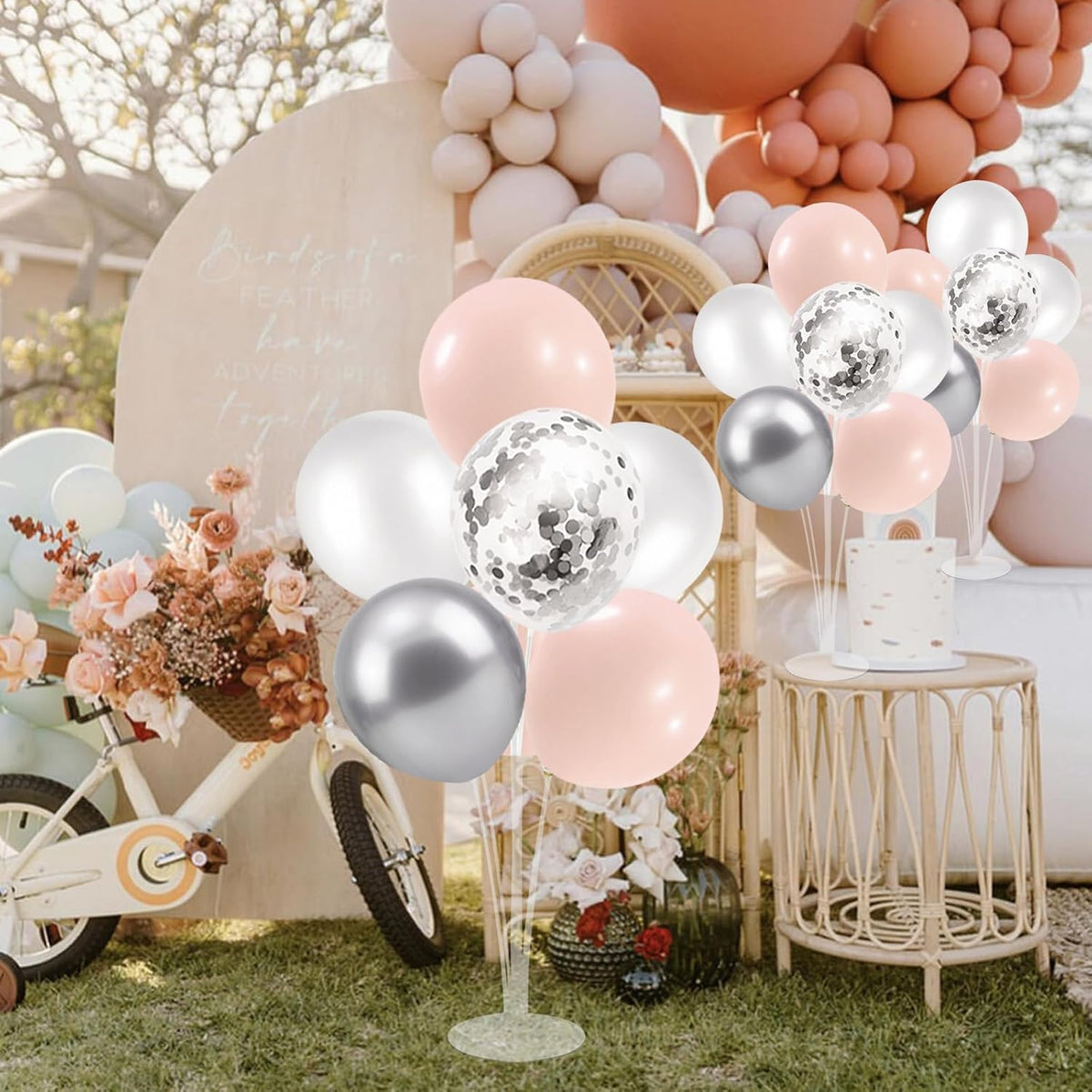 Pink and Silver Balloon Stand Centerpiece Table Decorations for Baby Shower Wedding Engagement