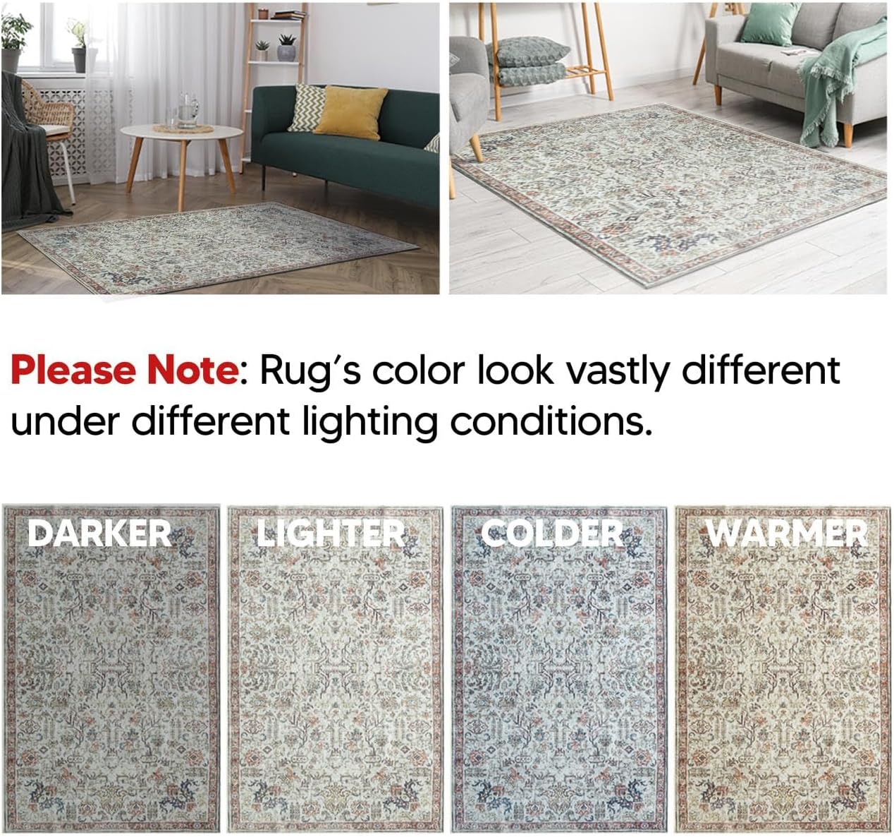 Keen Home Design 4x6 Rug - Machine Washable Area Rug with Non-Slip Backing, Ideal for Living Room
