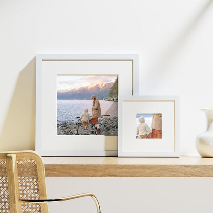 Vittanly 8x8 Picture Frames Set of 9, Shatter Resistant Plexiglass, Display 4x4 Pictures with Mat
