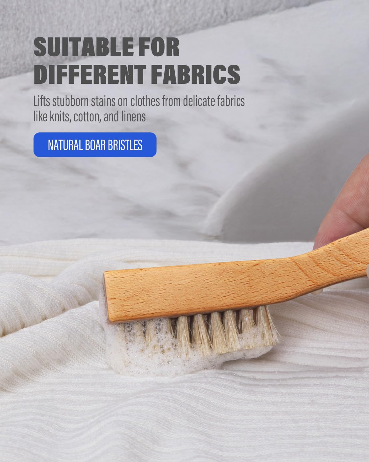 VASSON Natural Soft Boar Bristle Laundry Stain Brush, Laundry Scrub Brush,Laundry Brush for Stains