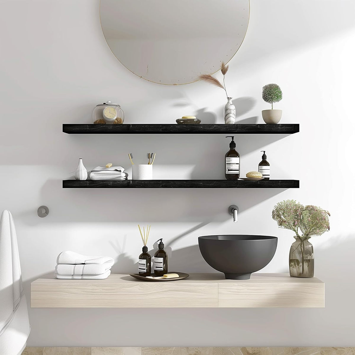 Wood Floating Shelves for Wall Decor, Rustic Wall Shelves for Bedroom Bathroom Kitchen Living Room