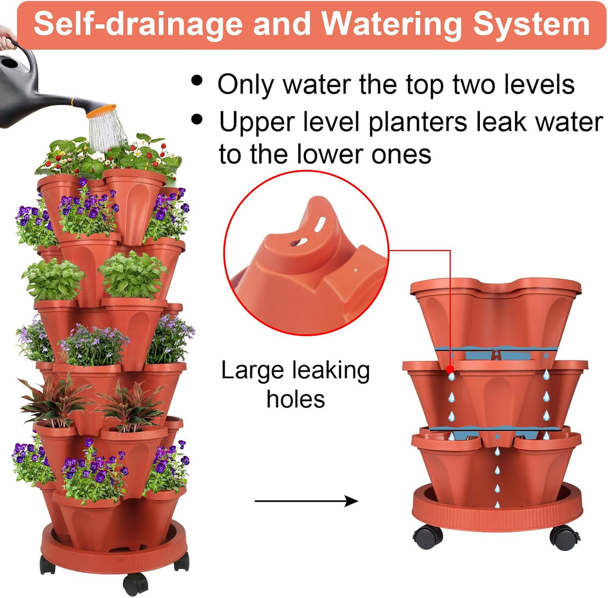 Vertical Planter 6 Tier Stackable Planters Garden Planters Strawberry Herb Flower and Vegetable