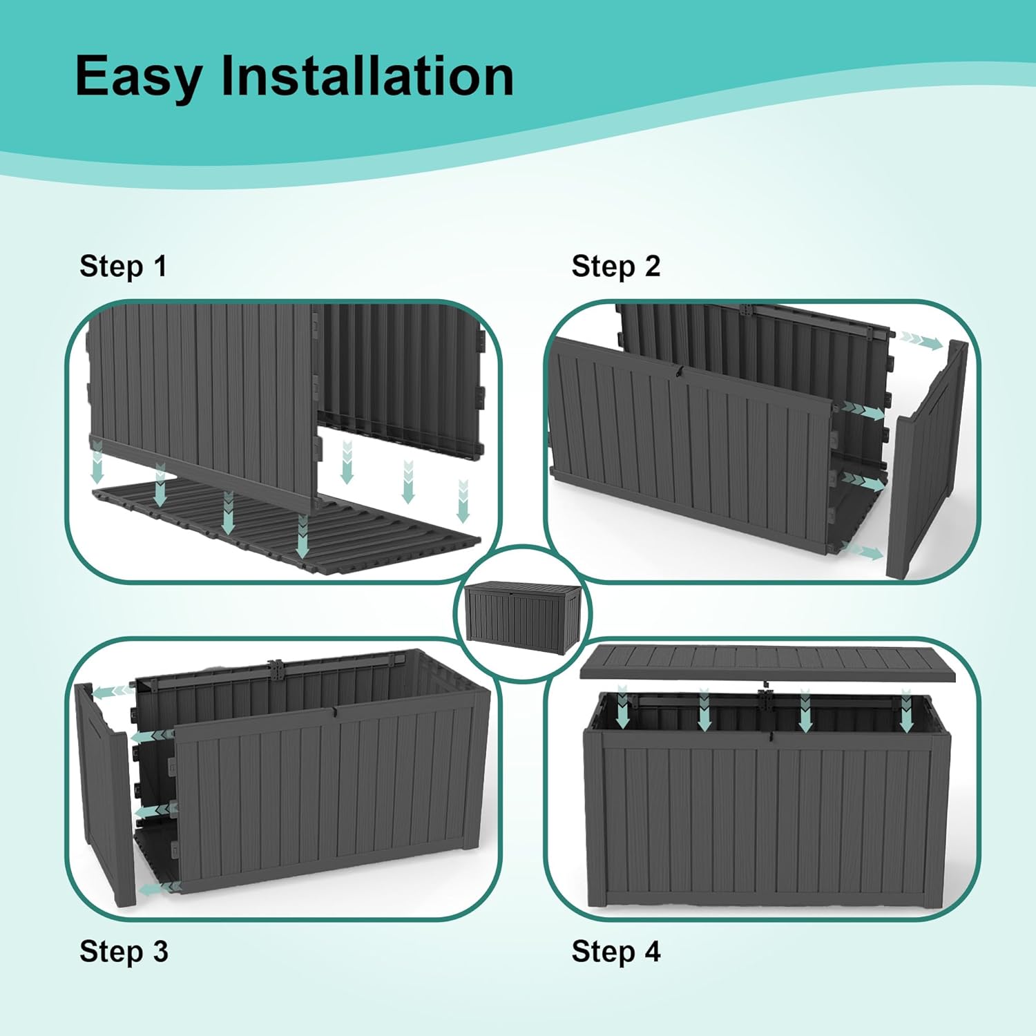 150Gal Outdoor Deck Box Waterproof, Lager Patio Storage Box Indoor and Outdoor Use, Lockable Resin