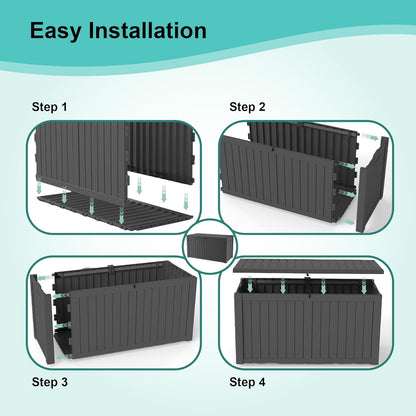 150Gal Outdoor Deck Box Waterproof, Lager Patio Storage Box Indoor and Outdoor Use, Lockable Resin