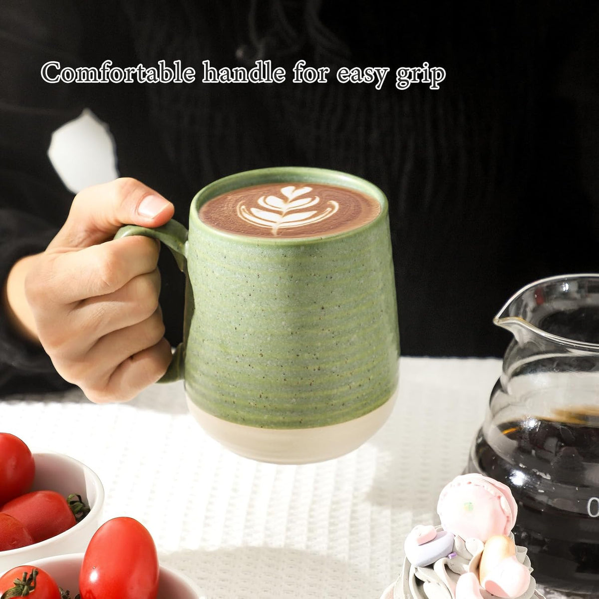 Hasense Porcelain Coffee Mugs Set of 4, 15 Oz Large Coffee Cups, Latte Cup with Handle, Tea Mugs