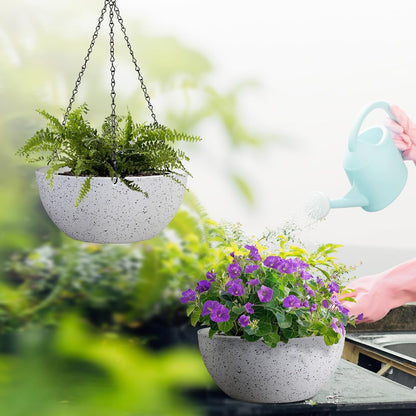 13 inch Large Hanging Planters Plant Pots for Outdoor Indoor Plants with Drainage Holes and Chain