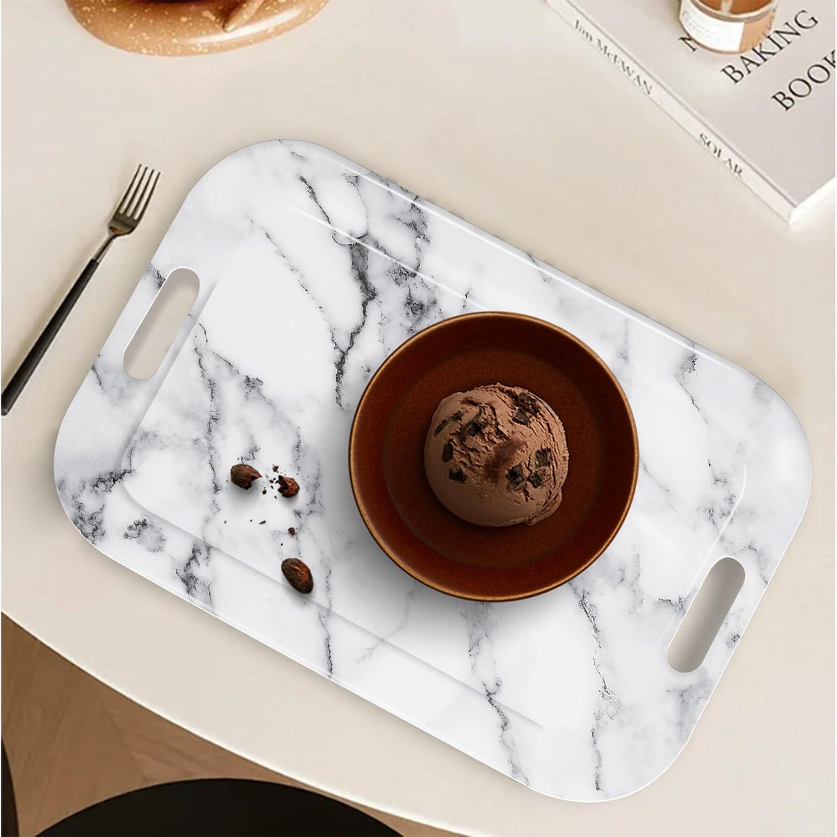 Serving Trays with Handles, 14.5 x 9.8 inch Rectangular Plastic Tray for Restaurant, Kitchen, Gray