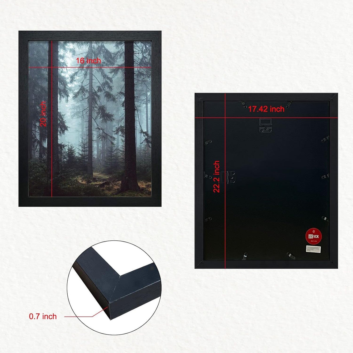 VCK 16x20 Poster Frames 3 Pack Black MDF Wood and Polished Plexiglass Frame,Display Pictures in