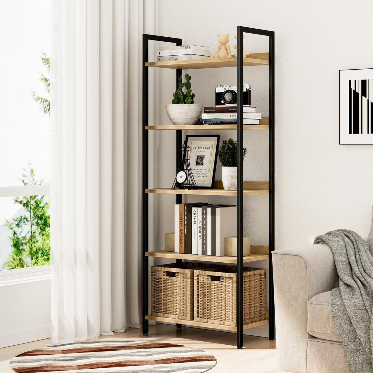 NUMENN Bookshelf, 5 Tier Bookshelves, Home Office Bookcase Shelf Storage Organizer, Free Standing
