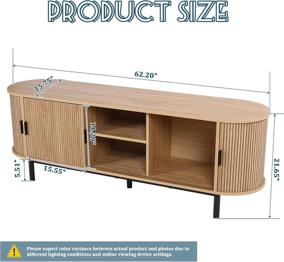 62" Tambour Door TV Stand,Wood Mid Century Modern TV Cabinet for Up to 75“ TV,Curved Edge Long TV