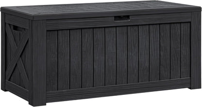 Flamaker Resin Deck Box 120 Gallon Waterproof Large Outdoor Indoor Storage Box Imitation Wood Resin