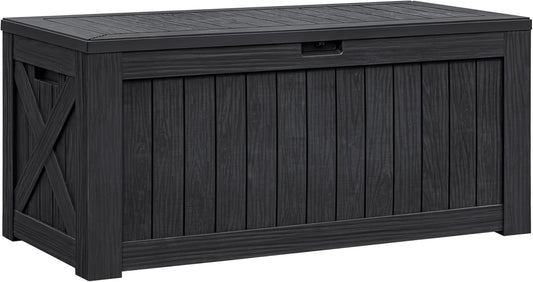 Flamaker Resin Deck Box 120 Gallon Waterproof Large Outdoor Indoor Storage Box Imitation Wood Resin