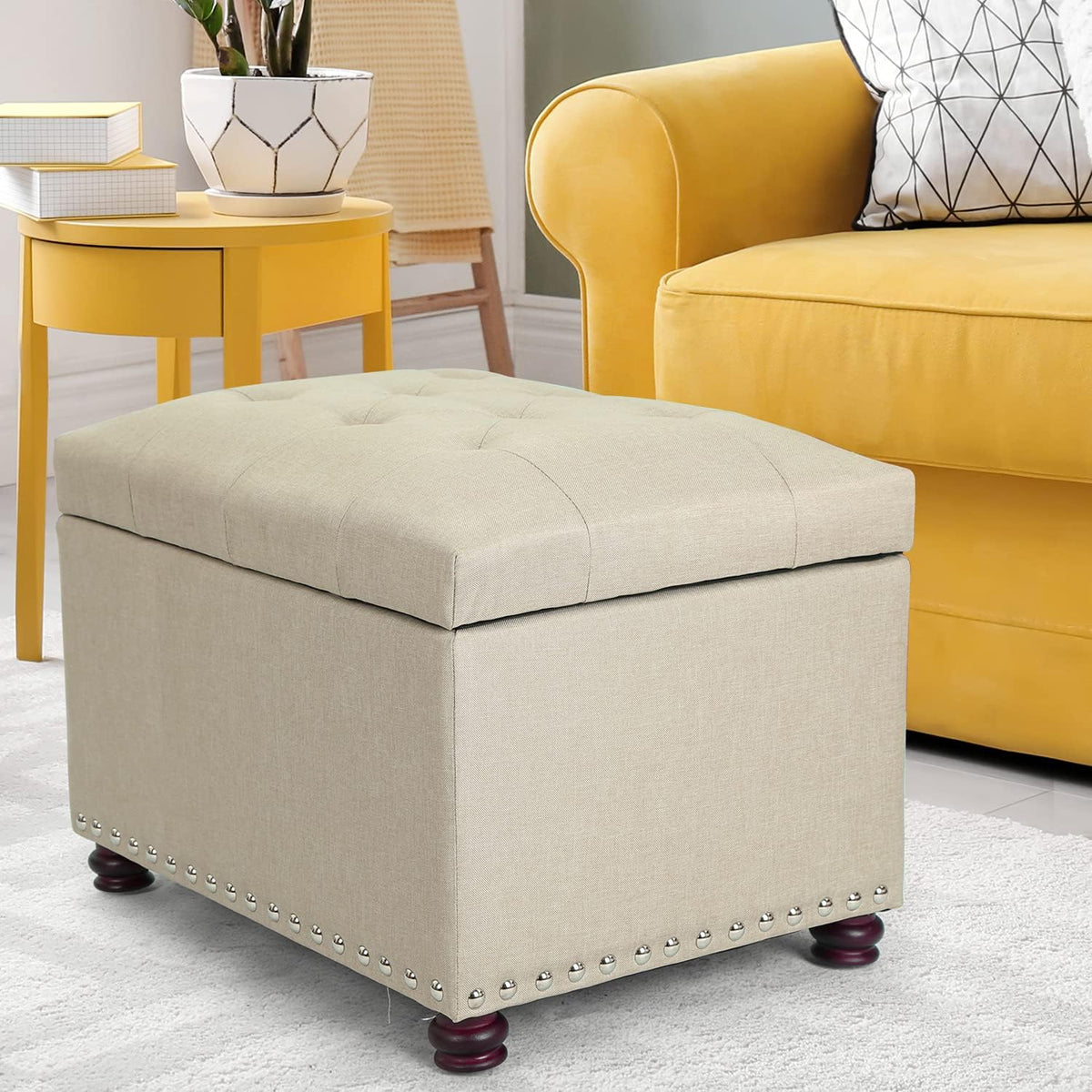 Joveco Storage Ottoman Bench Rectangular Fabric Organization Tufted Footrest for Living Room