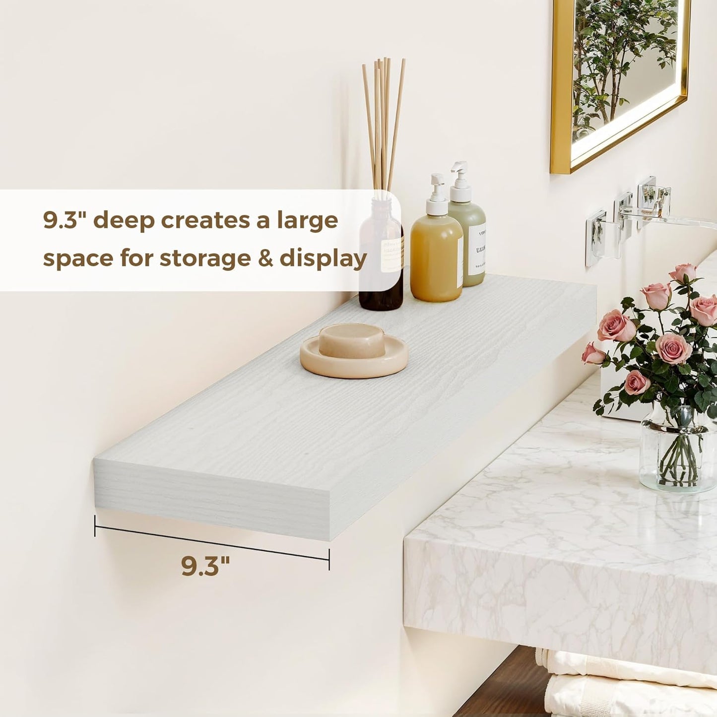 48 Inches Floating Shelves for Wall, 9.3" Deep Long Floating Shelves Set of 1, Large Display &