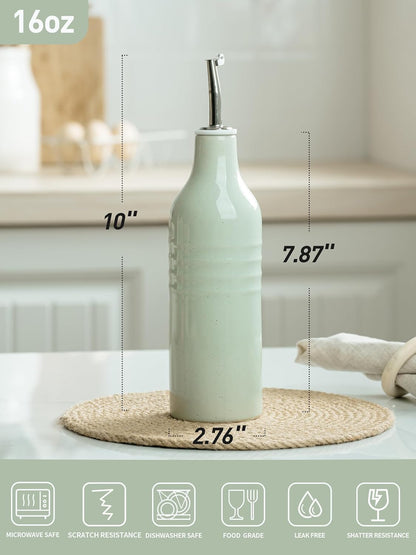 famiware Jupiter 16oz Ceramic Olive Oil Dispenser Bottle, 1 Piece Oil Dispenser for Kitchen with