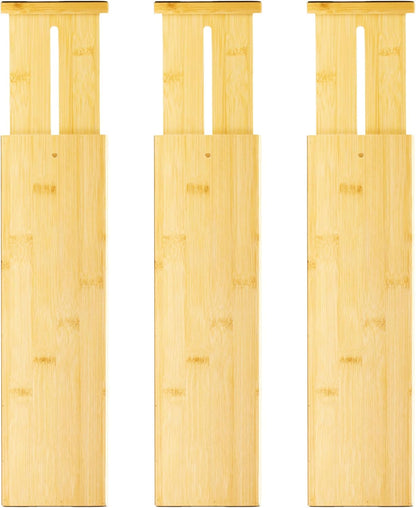 VaeFae 3 Pack Bamboo Drawer Dividers, 4" High Adjustable 16.6" - 21.8" Clothes Drawer Organizers