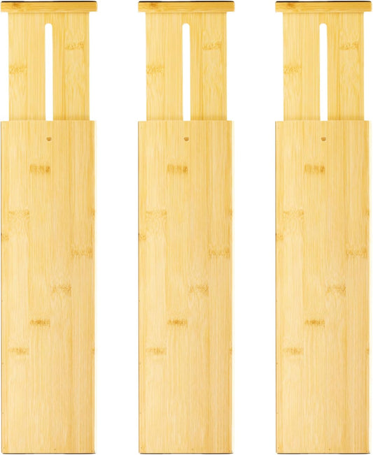 VaeFae 3 Pack Bamboo Drawer Dividers, 4" High Adjustable 16.6" - 21.8" Clothes Drawer Organizers