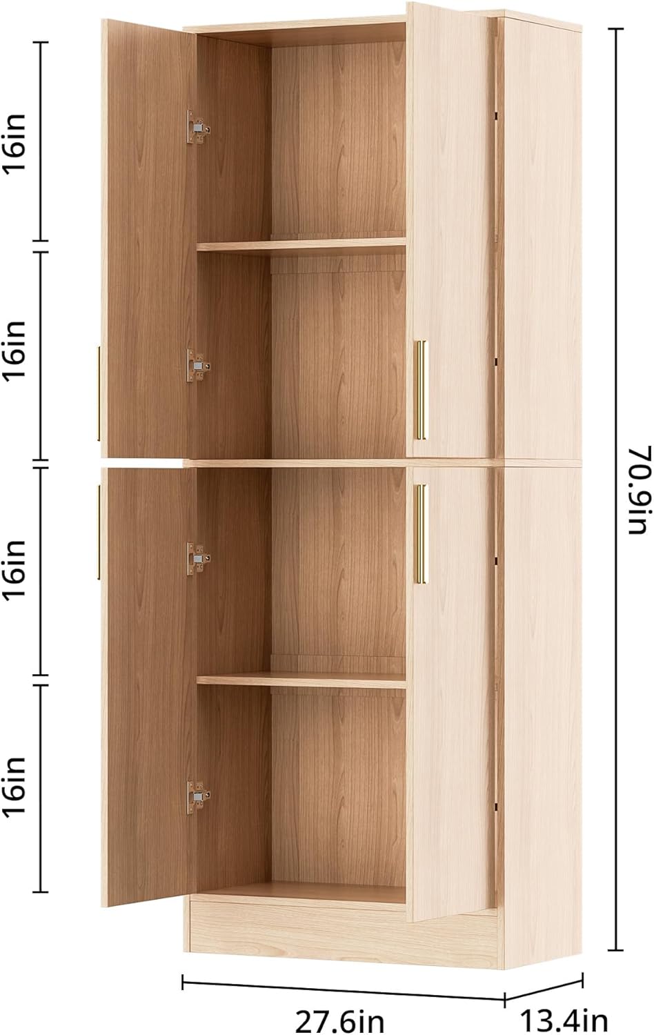 71" Tall Pantry Cabinet with 4 Doors, Kitchen Pantry Storage Cabinet, Freestanding Larder Cupboard