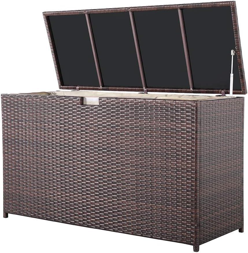 Super Patio Wicker Outdoor Patio Storage Box Waterproof, 120 Gallon Large Deck Box Rattan Storage