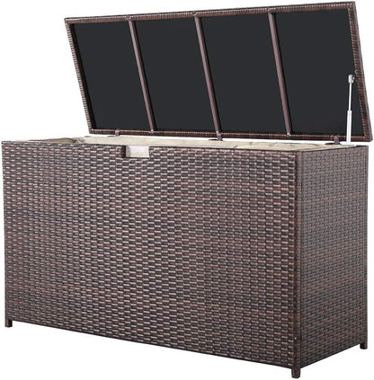 Super Patio Wicker Outdoor Patio Storage Box Waterproof, 120 Gallon Large Deck Box Rattan Storage