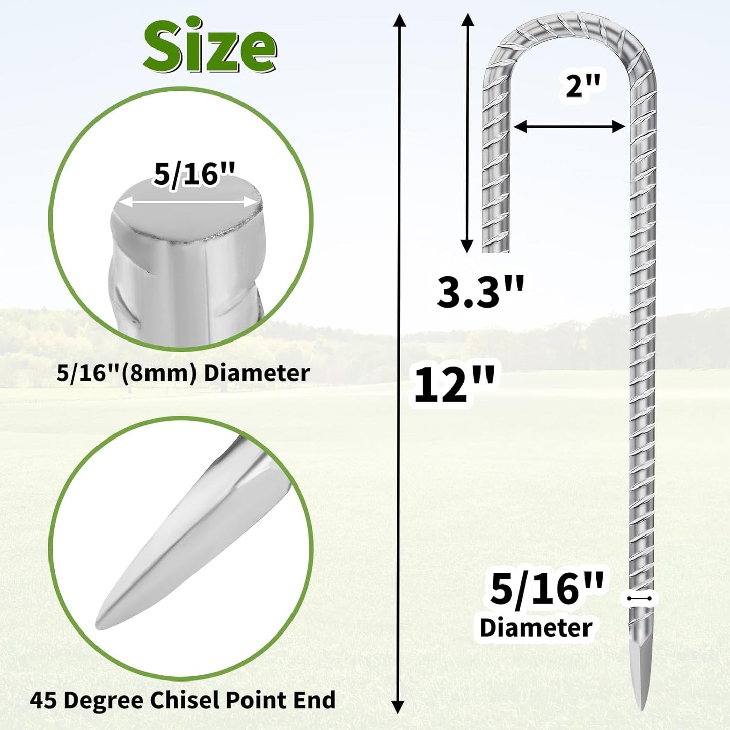 12 Inch Ground Stakes Heavy Duty J Hook 60-Pack Metal Spikes Galvanized Ground Hooks Anchors Rebar