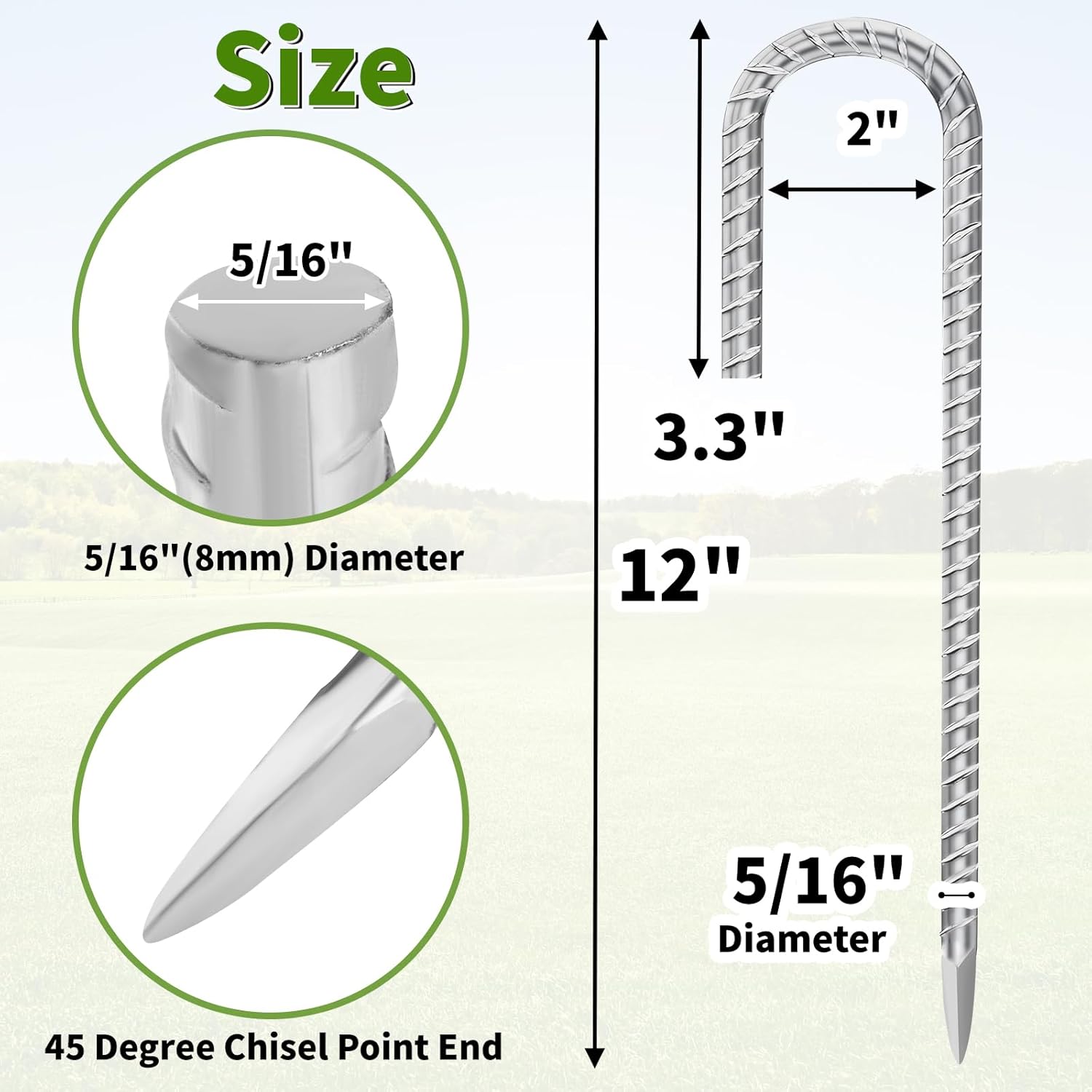 12 Inch Ground Stakes Heavy Duty J Hook 60-Pack Metal Spikes Galvanized Ground Hooks Anchors Rebar