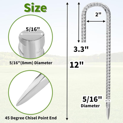 12 Inch Ground Stakes Heavy Duty J Hook 30-Pack Metal Spikes Galvanized Ground Hooks Anchors Rebar