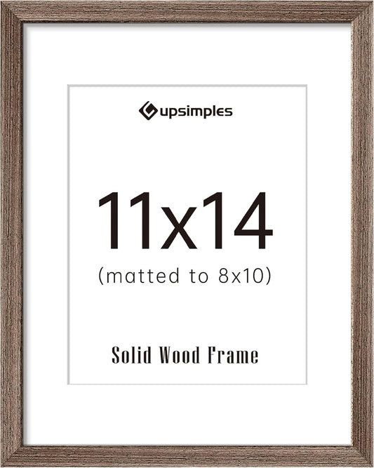 upsimples 11x14 Picture Frame, Natural Solid Wooden Picture Frames, Display 8x10 with Mat or 11 x
