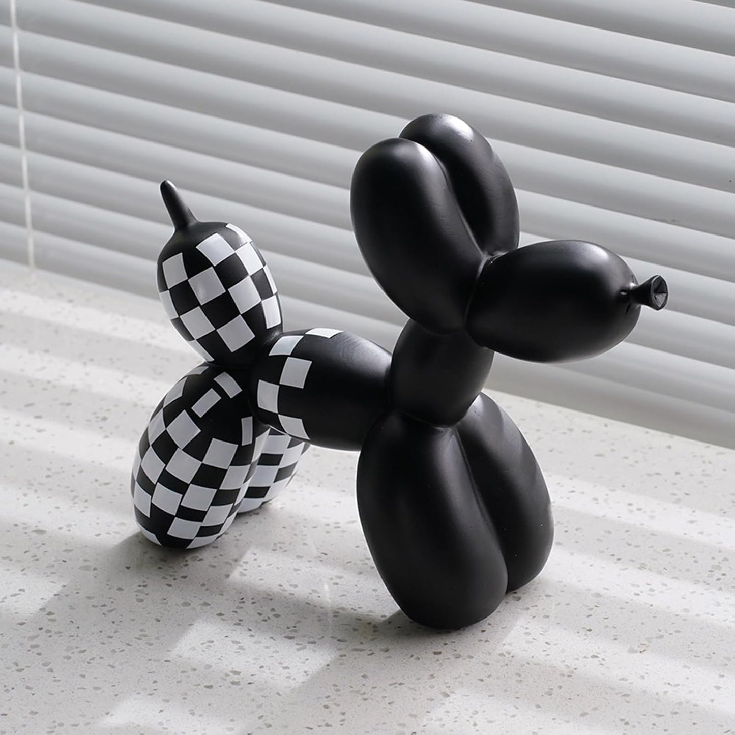 Vilead Resin Balloon Dog Statue with Checkered Pattern,Modern Home Decoration Trendy Animal Art