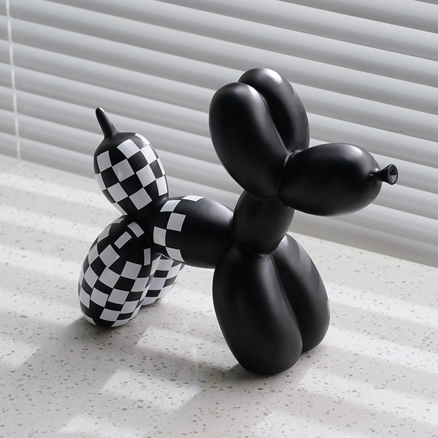 Vilead Resin Balloon Dog Statue with Checkered Pattern,Modern Home Decoration Trendy Animal Art