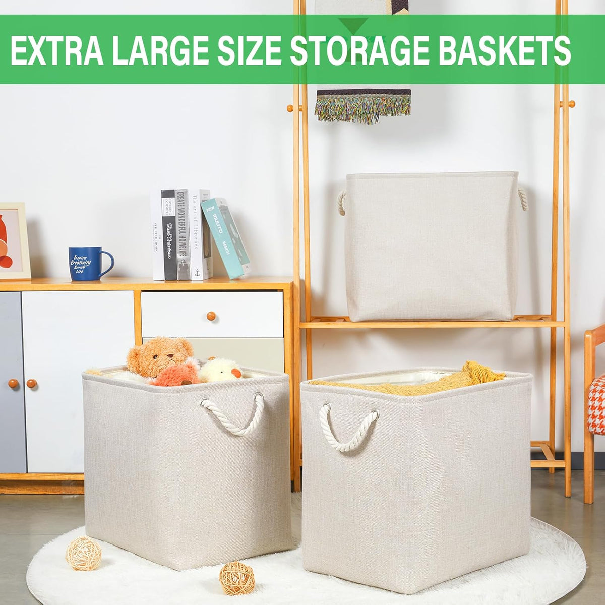 Bidtakay Extra Large Storage Baskets for Organizing Clothes Storage Bins 3 Pack Fabric Storage Bins