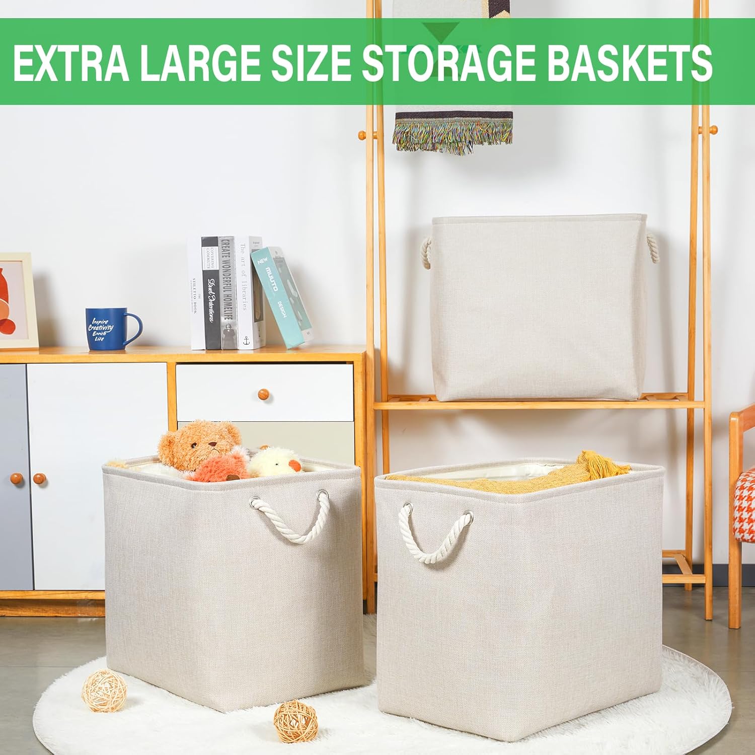 Bidtakay Extra Large Storage Baskets for Organizing Clothes Storage Bins 3 Pack Fabric Storage Bins