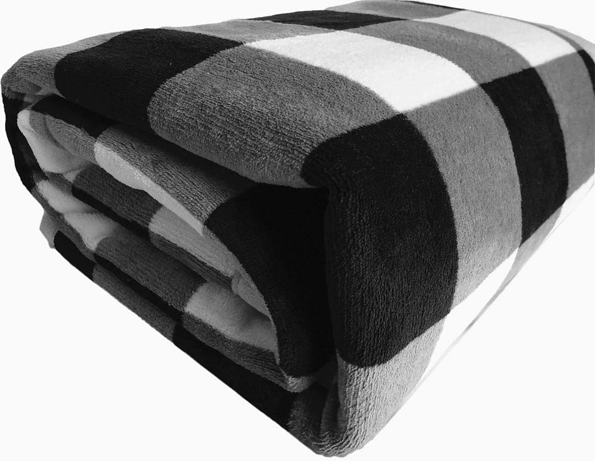 UKELER Buffalo Check Sherpa Throw 80'' x 60''- Soft Plush Flannel Blanket Throws for
