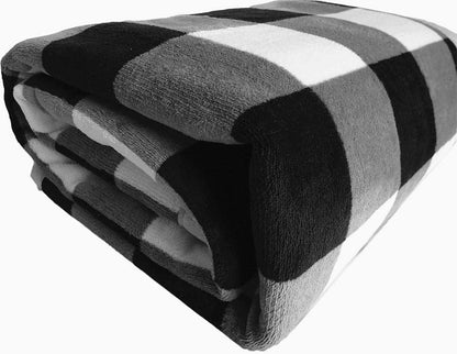 UKELER Buffalo Check Sherpa Throw 80'' x 60''- Soft Plush Flannel Blanket Throws for