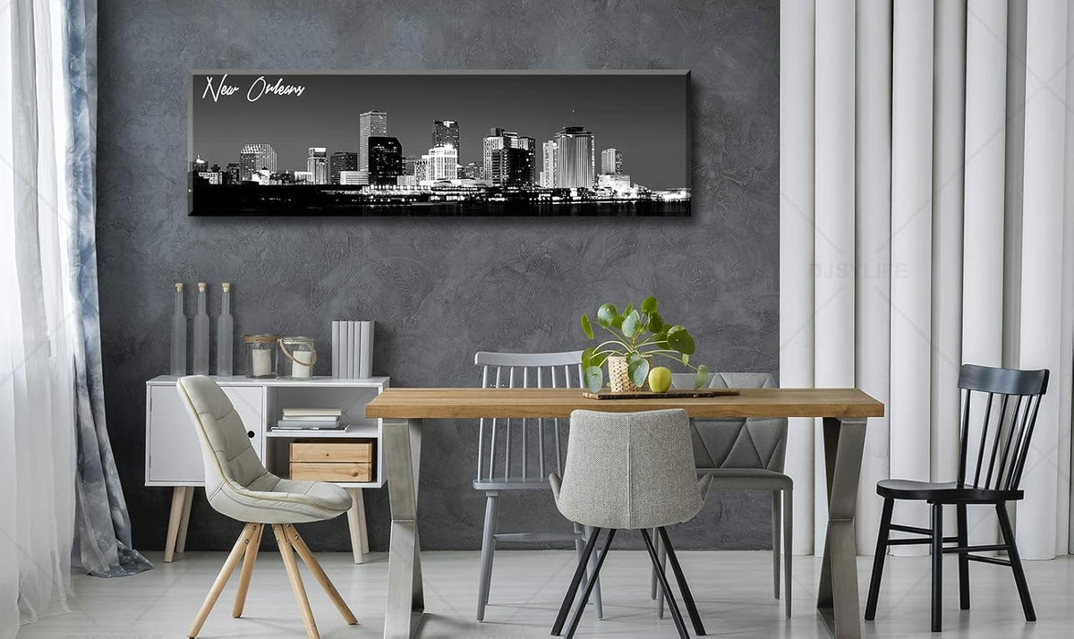 DJSYLIFE New Orlean Canvas Wall Art Decor City Skyline Pictures Poster Artwork Black and White