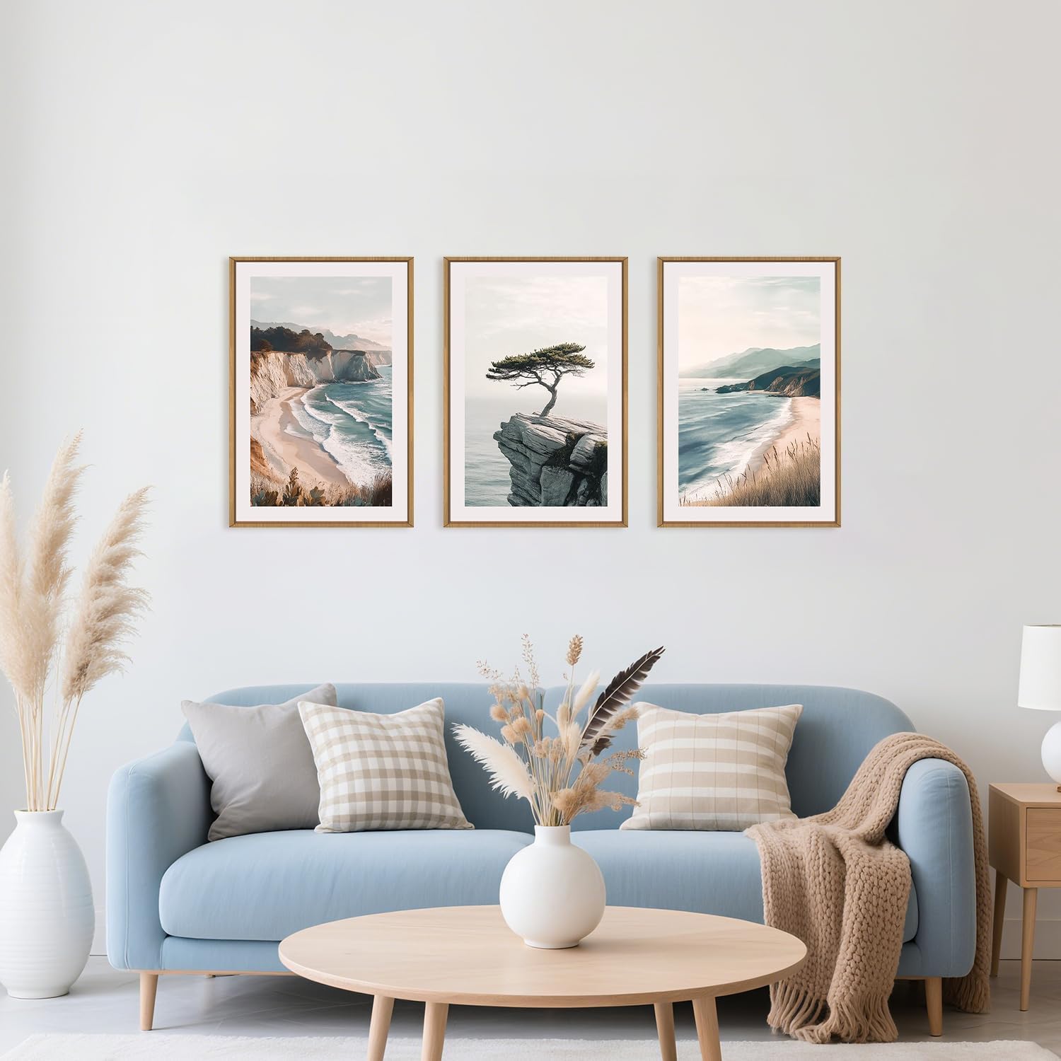 Celestdeco Amalfi Coastal Seascape Framed Canvas Wall Art Set, Summer Ocean Wall Decor
