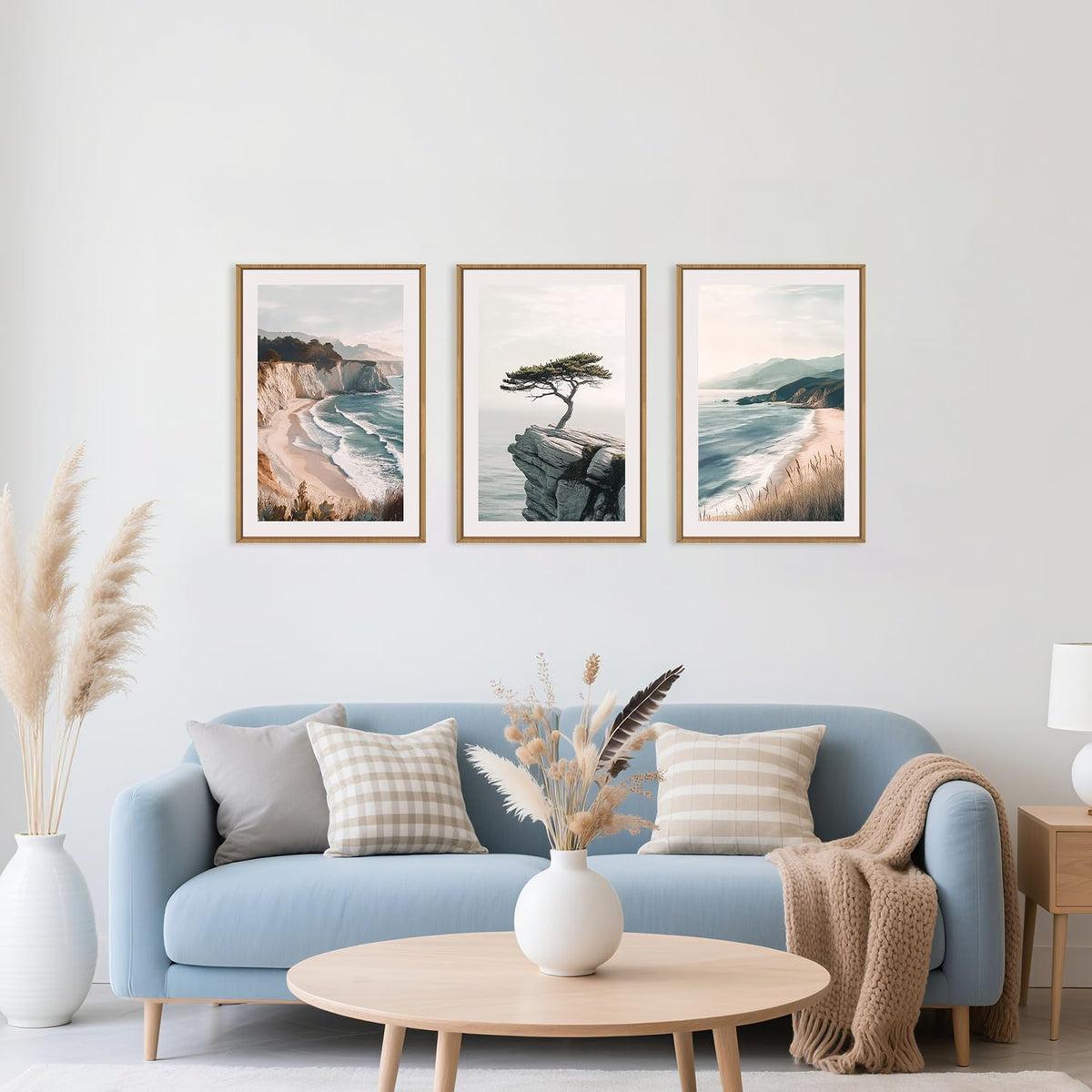Amalfi Coastal Beach Framed Canvas Wall Art Set, Summer Ocean Wall Decor, Southwestern Beach Wall