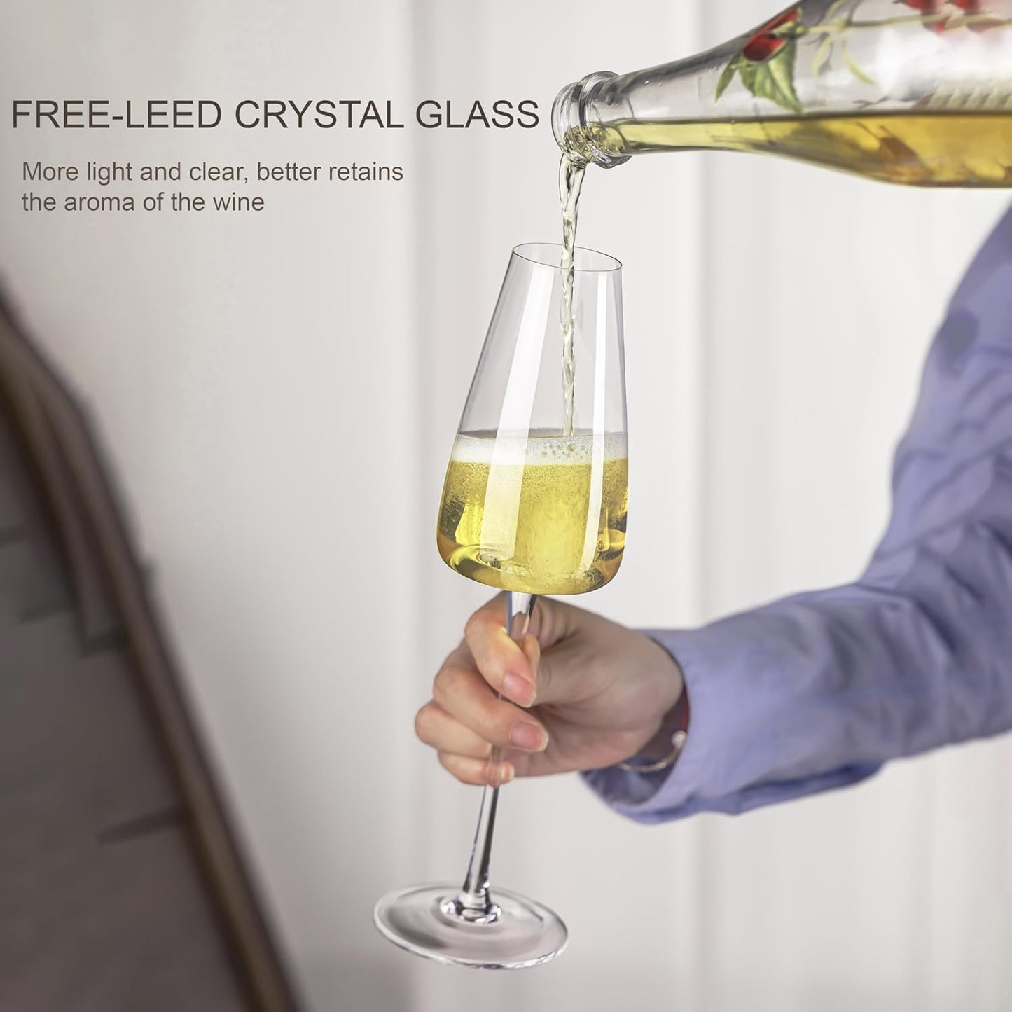Champagne Flutes Glass Set of 2, Crystal Champagne Glasses 9OZ/ 270ML, Hand Blown Mimosa Glasses