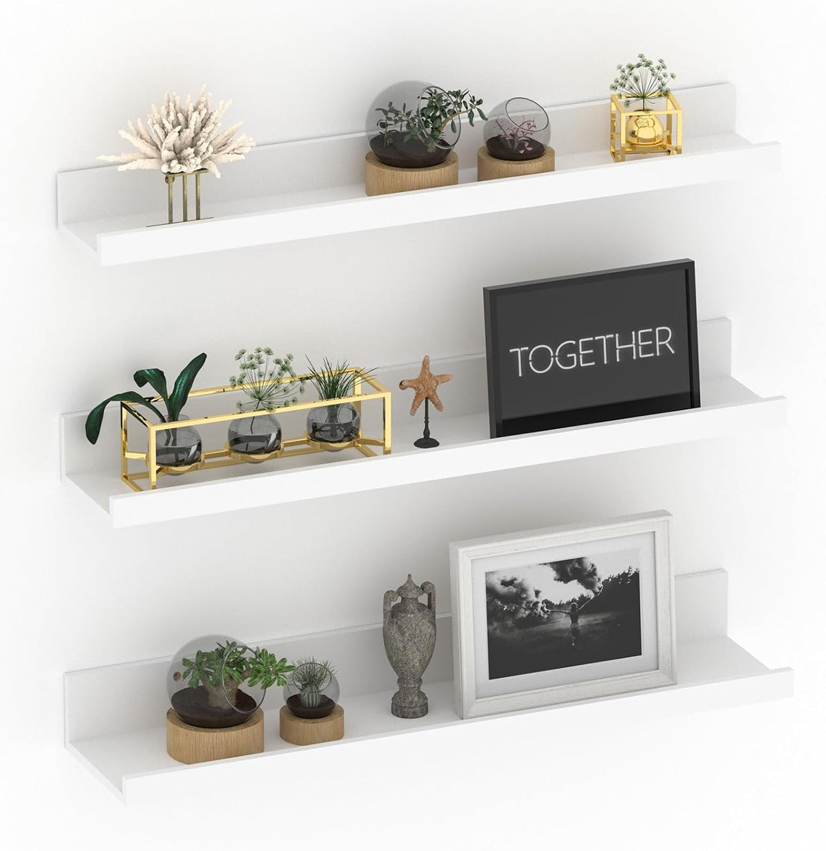 Giftgarden 24 Inch White Floating Shelves for Wall Mount, Modern Wood Wall Shelf Ledge for Bathroom