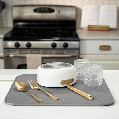 S&T INC. Dish Drying Mat, 16” x 18”, Absorbent Microfiber Kitchen Counter Mat, Dish Drying Pad for