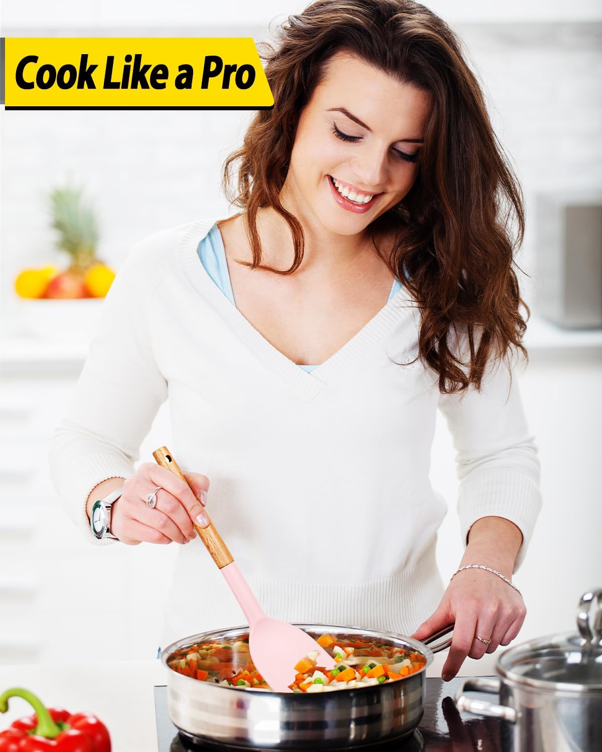 Pack of 4 Silicone Cooking Utensils Set, Non Stick Solid Spatulas and Heat Resistant Slotted Spoons