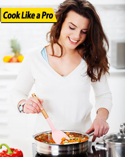 Pack of 4 Silicone Cooking Utensils Set, Non Stick Solid Spatulas and Heat Resistant Slotted Spoons