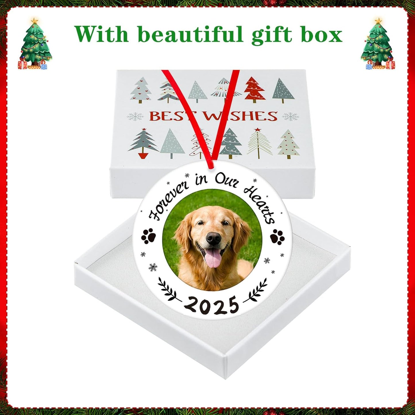 WaaHome Picture Frame Dog Memorial Christmas Ornaments 2025 - Forever in Our Hearts Pet Memorial
