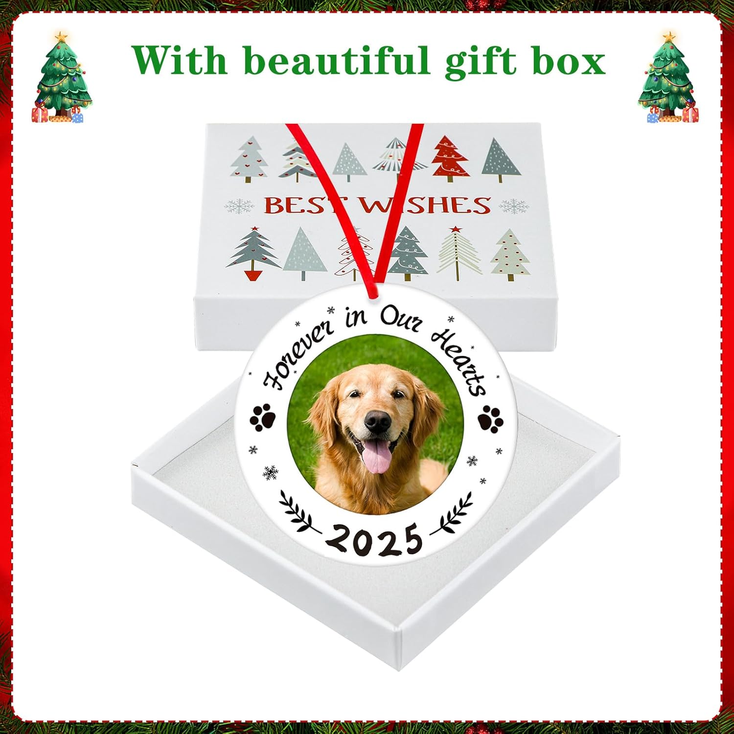 WaaHome Picture Frame Dog Memorial Christmas Ornaments 2025 - Forever in Our Hearts Pet Memorial