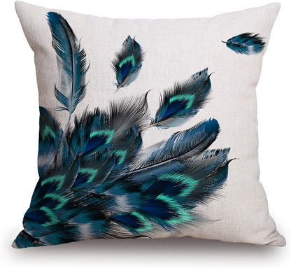 TSSOHU Peacock Feather Watercolor Throw Pillow Case Cushion Cover Couch Sofa Decorative Square