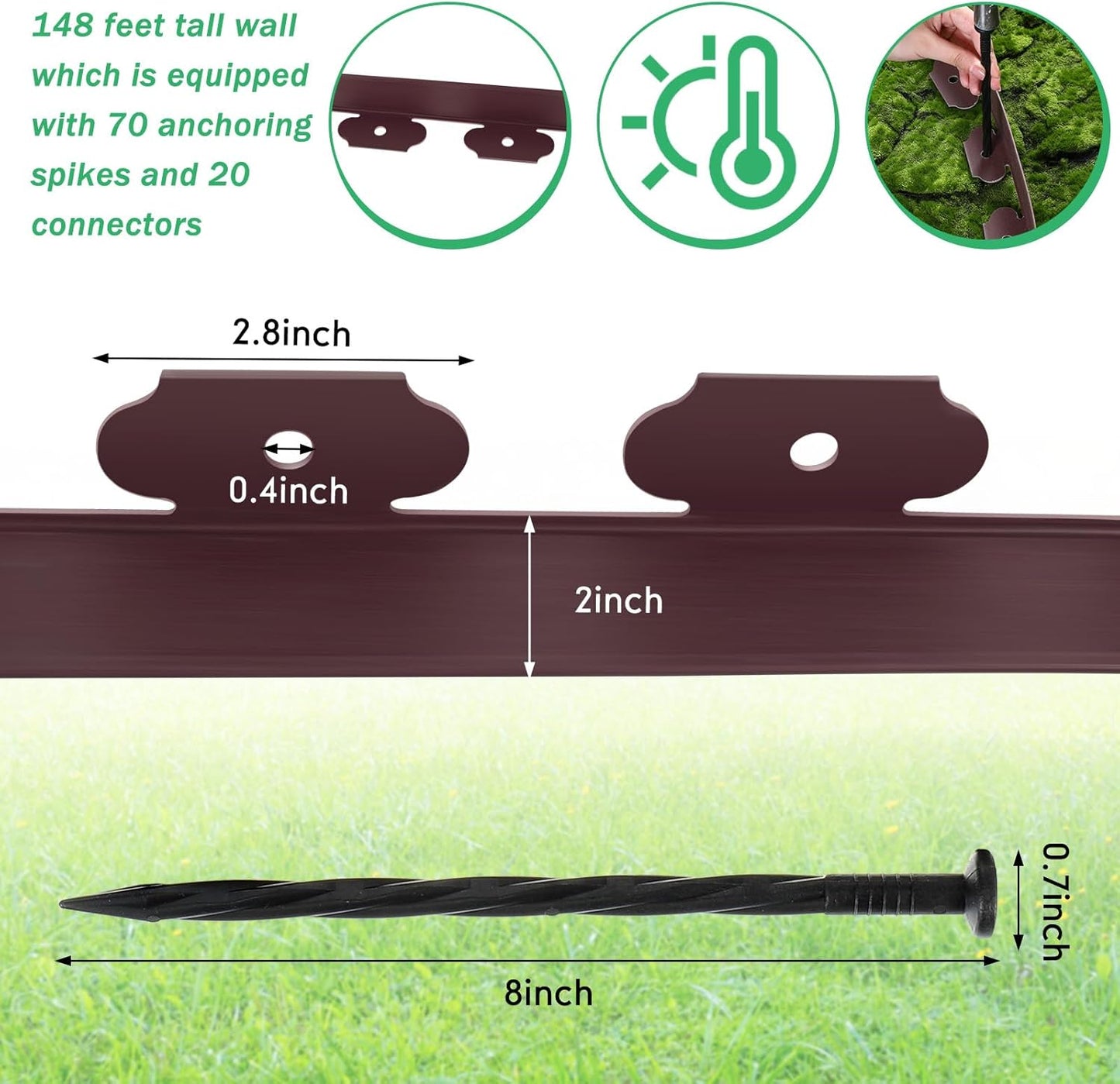 Queekay Landscape Edging Kit 148 ft with 70 Spikes 20 Connectors Plastic Border for Garden, Lawn