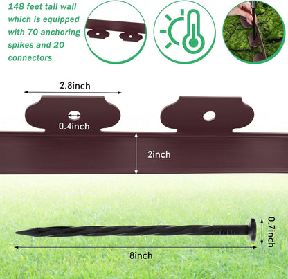 Queekay Landscape Edging Kit 148 ft with 70 Spikes 20 Connectors Plastic Border for Garden, Lawn