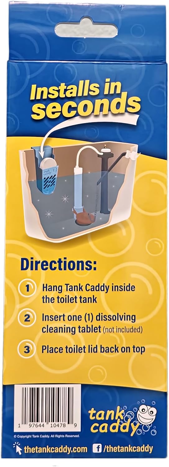 The Tank Caddy is a carrier that hangs inside your toilet tank, while trapping the soot that